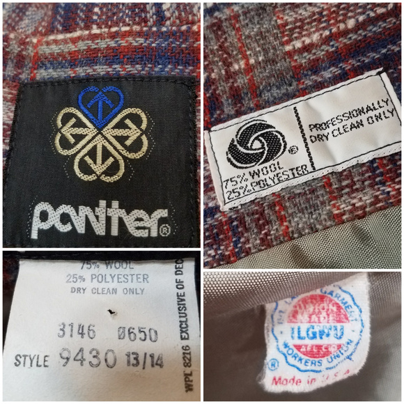 Vintage Panther Wool Plaid Blazer lined Suit Jacket red blue gray Academia 13/14 - Picture 5 of 8